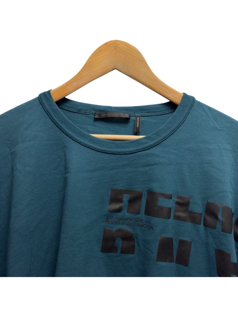 Helmut Lang Teal Blue Graphic Logo Tee Resort 21-22 Shirt XL